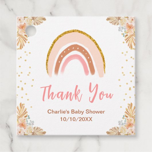 Boho regenboog roze Baby shower dank u Bedankjes Labels (Voorkant)