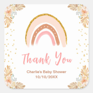Boho regenboog roze Baby shower dank u Vierkante Sticker