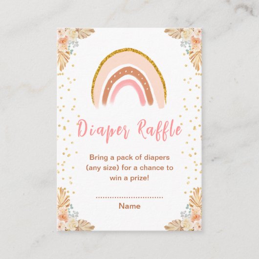 Boho regenboog roze Baby shower luier Raffle Informatiekaartje (Voorkant)