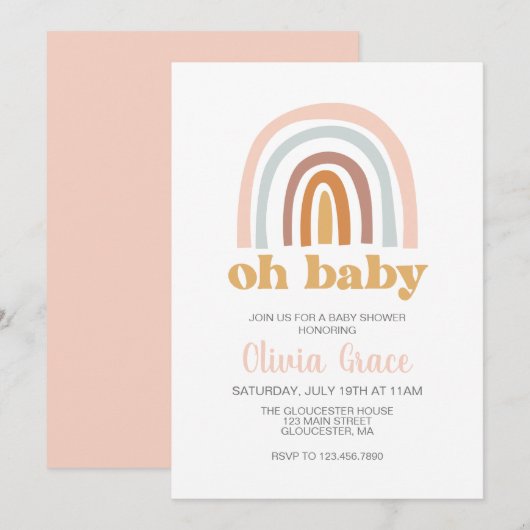 Boho Regenboog roze baby shower uitnodiging (Voorkant / Achterkant)