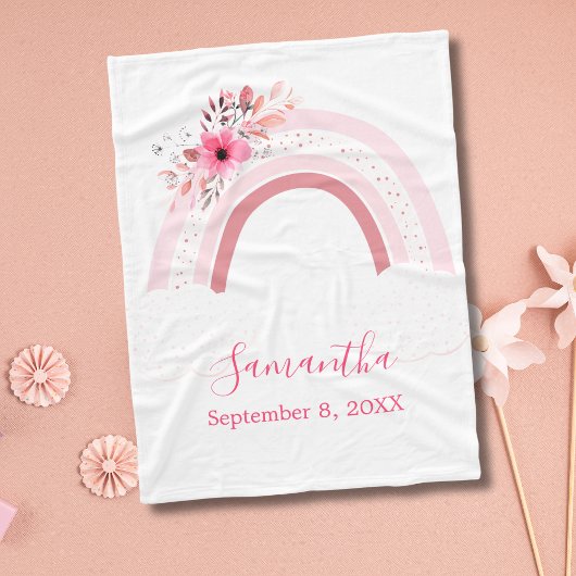 Boho Regenboog Roze Bloemen Baby Deken Gift