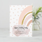 Boho Regenboog Roze en Goud Verjaardag Kaart (Staand voorkant)