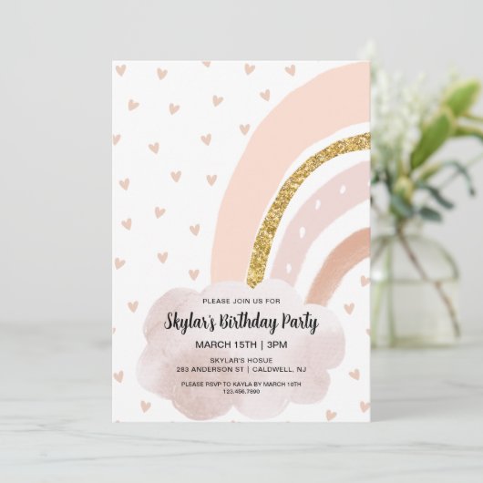 Boho Regenboog Roze en Goud Verjaardag Kaart (Staand voorkant)