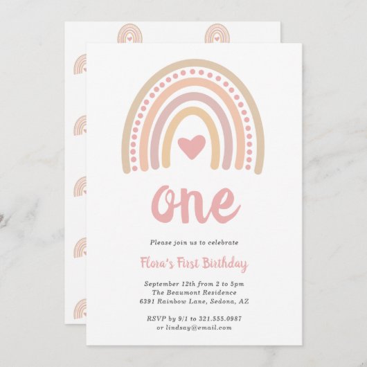 Boho regenboog roze hart meisje schattig eerste ve kaart (Voorkant / Achterkant)