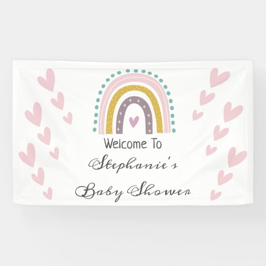 Boho regenboog roze harten Paarse Blauwgroen Baby  Spandoek (Horizontaal)