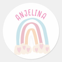 Boho regenboog roze kinder naam sticker