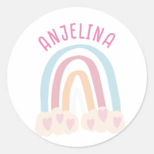 Boho regenboog roze kinder naam sticker