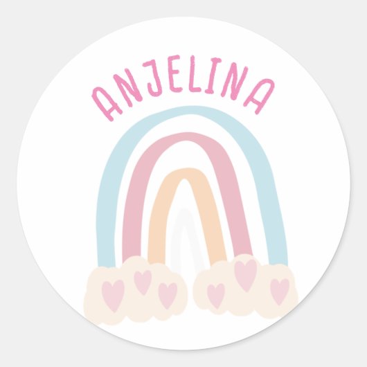 Boho regenboog roze kinder naam sticker (Voorkant)