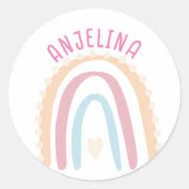 Boho regenboog roze kinder naam sticker