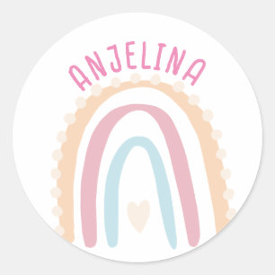 Boho regenboog roze kinder naam sticker