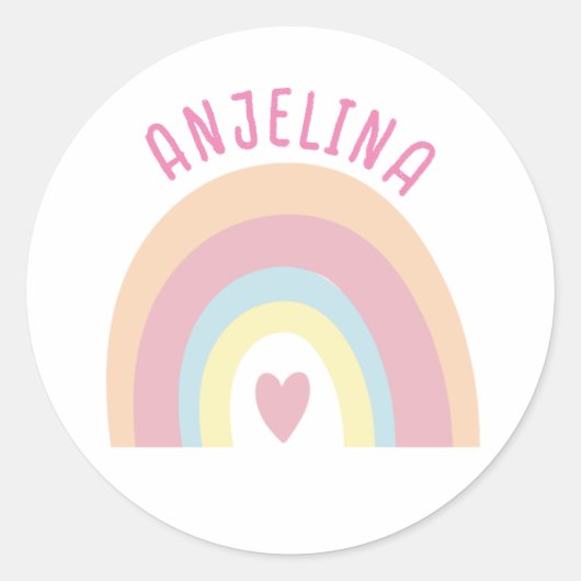 Boho regenboog roze kinder naam sticker (Voorkant)