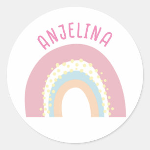 Boho regenboog roze kinder naam sticker