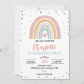 Boho regenboog roze meisje verjaardag uitnodiging (Voorkant)