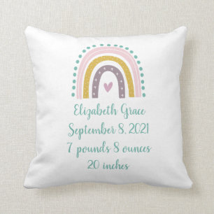 Boho Regenboog Roze Teal Goud Hartjes Geboorte Sta Kussen