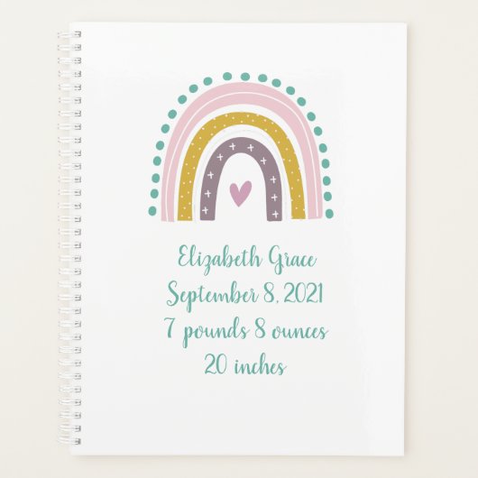 Boho Regenboog Roze Teal Goud Hartjes Geboorte Sta Planner (Voorkant)