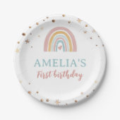Boho regenboog roze verjaardagspapier Borden Papieren Bordje (Voorkant)