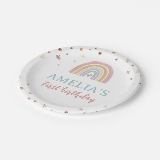 Boho regenboog roze verjaardagspapier Borden Papieren Bordje (Gekanteld)