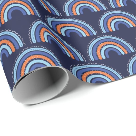 Boho Regenboog Sinaasappel en Navy Blue Cadeaupapier (Rol Hoek)