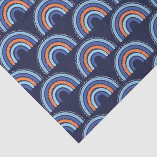 Boho Regenboog Sinaasappel en Navy Blue Tissuepapier (Detail)