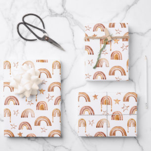 Boho Regenboog Sterren Terracotta Bruine Baby Show Inpakpapier Vel