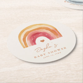 Boho Regenboog Terracotta Baby Shower Ronde Kartonnen Onderzetter