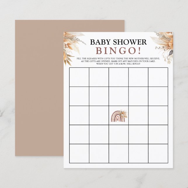 Boho Regenboog Thema | Baby shower Bingo Spel (Voorkant / Achterkant)