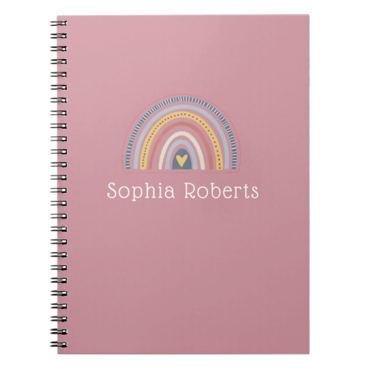 Boho Regenboog Thema Stof roze Kinderen Naam Notitieboek (Voorkant)