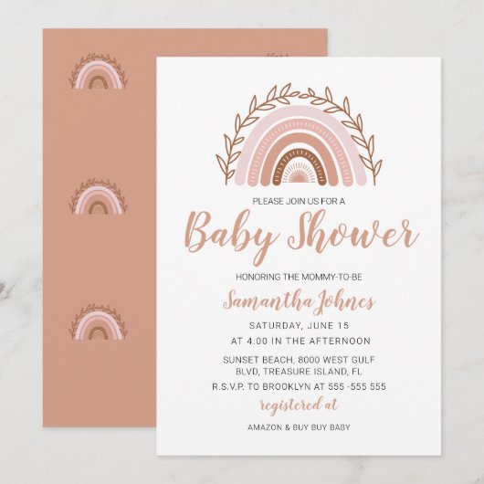 Boho Regenboog Uitnodiging, Boheemse Baby Shower Bedankkaart (Voorkant / Achterkant)