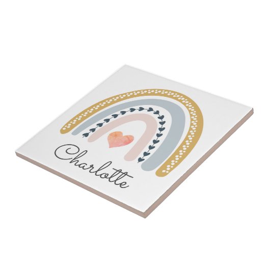 Boho-regenboog van een gepersonaliseerd meisje tegeltje (Zijkant)