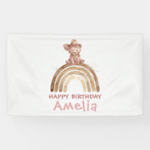Boho Regenboog Verjaardag Cute Roze Waterverf Beer
