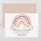 Boho regenboog verjaardag uitnodiging meisje rusti (Voorkant / Achterkant)