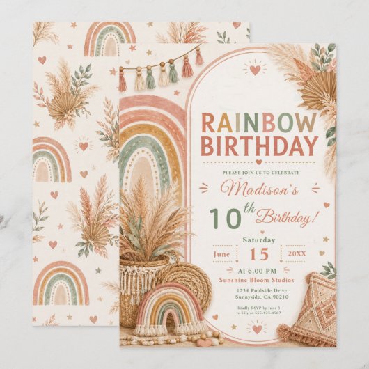 Boho Regenboog Verjaardagsfeest Kaart (Voorkant / Achterkant)