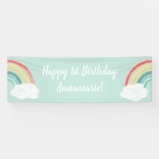 Boho Regenboog Verjaardagsfeestje Kinderen Spandoek (Horizontaal)