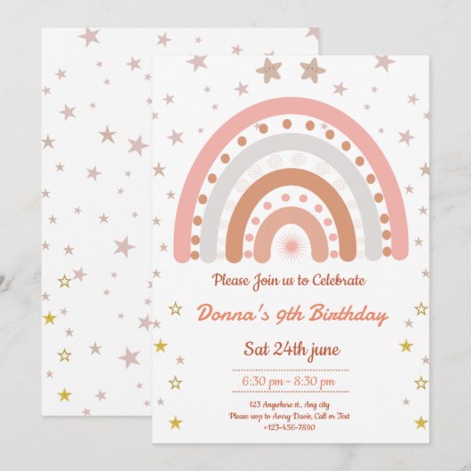 Boho Regenboog Verjaardagsuitnodiging Kaart (Voorkant / Achterkant)