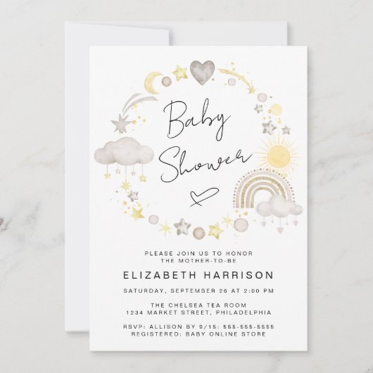Boho Regenboog Watercolor Baby Shower Kaart (Voorkant)
