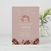 Boho Regenboog Watercolor Baby Shower Uitnodiging (Staand voorkant)