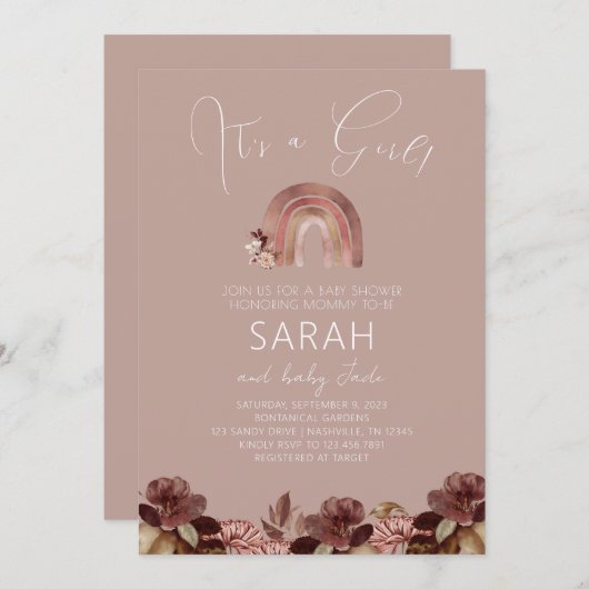 Boho Regenboog Watercolor Baby Shower Uitnodiging (Voorkant / Achterkant)