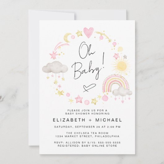 Boho regenboog Waterverf baby meisje koppels douch Kaart (Voorkant)