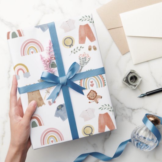 Boho regenboog waterverf baby shower inpakpapier (Geschenken)