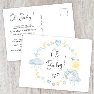 Boho Regenboog Waterverf Baby Shower voor Jongen Uitnodiging Briefkaart