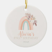 Boho Regenboog Waterverf Eerste Verjaardag Keramisch Ornament (Voorkant)