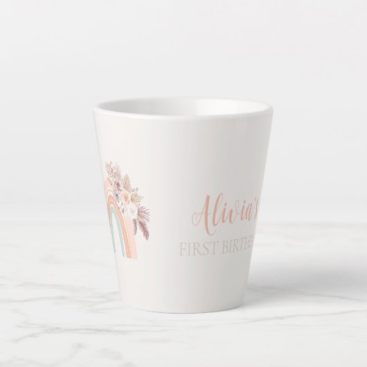 Boho Regenboog Waterverf Eerste Verjaardag Latte Mok (Voorkant)