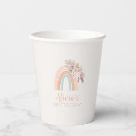 Boho Regenboog Waterverf Eerste Verjaardag Papieren Bekers