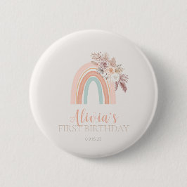 Boho Regenboog Waterverf Eerste Verjaardag Ronde Button 5,7 Cm