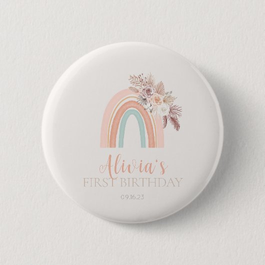 Boho Regenboog Waterverf Eerste Verjaardag Ronde Button 5,7 Cm (Voorkant)