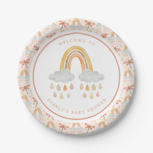 Boho Regenboog Waterverf Libelle Baby Shower Papieren Bordje
