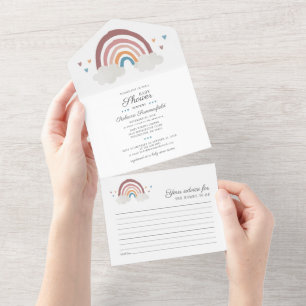 Boho Regenboog Waterverf Script Chic Baby Shower All In One Uitnodiging