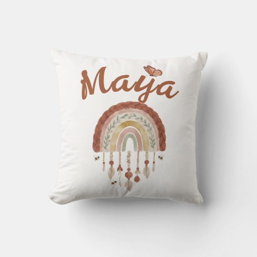 Boho Regenboog & Whimsical Bijspattern Slaapkamer Kussen (Voorkant)