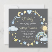 Boho Regenboog Wolken Blauwe Baby Shower Kaart (Voorkant)