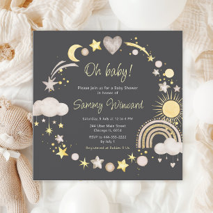 Boho Regenboog Wolken Neutrale Baby Shower Kaart